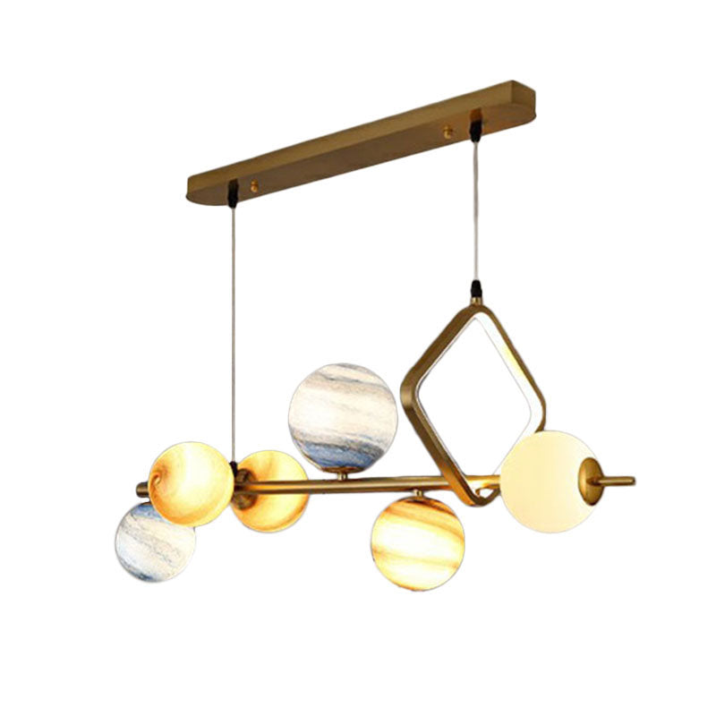 Gold Stained Glass Nordic Planet Hanging Light - 7 Heads Dining Room Chandelier