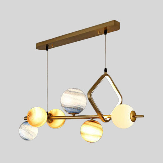 Gold Stained Glass Nordic Planet Hanging Light - 7 Heads Dining Room Chandelier