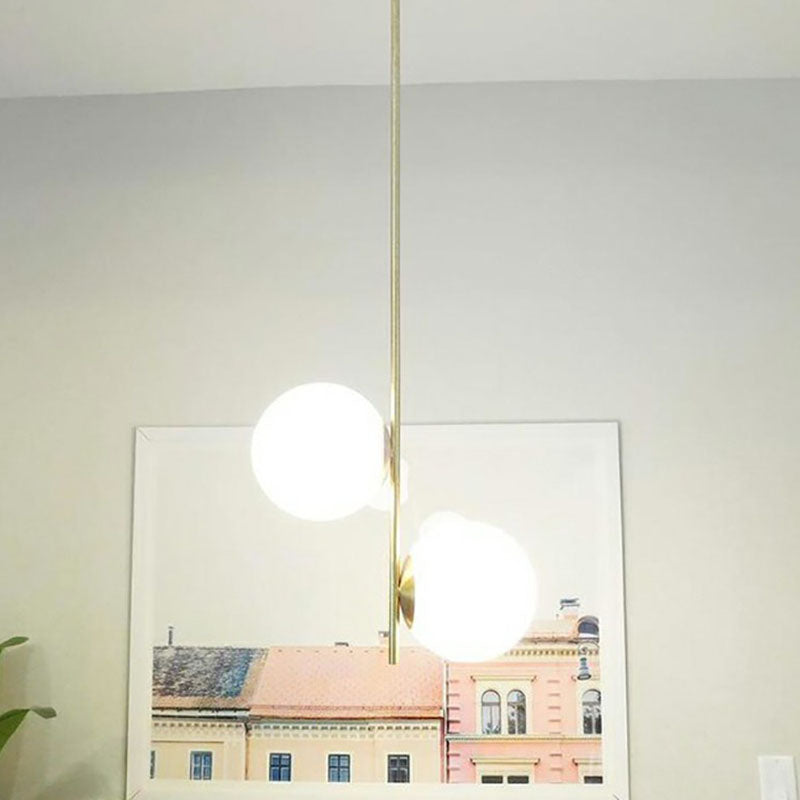 Opal Glass 2-Bulb Gold Globe Chandelier - Minimalist Suspension Lighting For Living Room