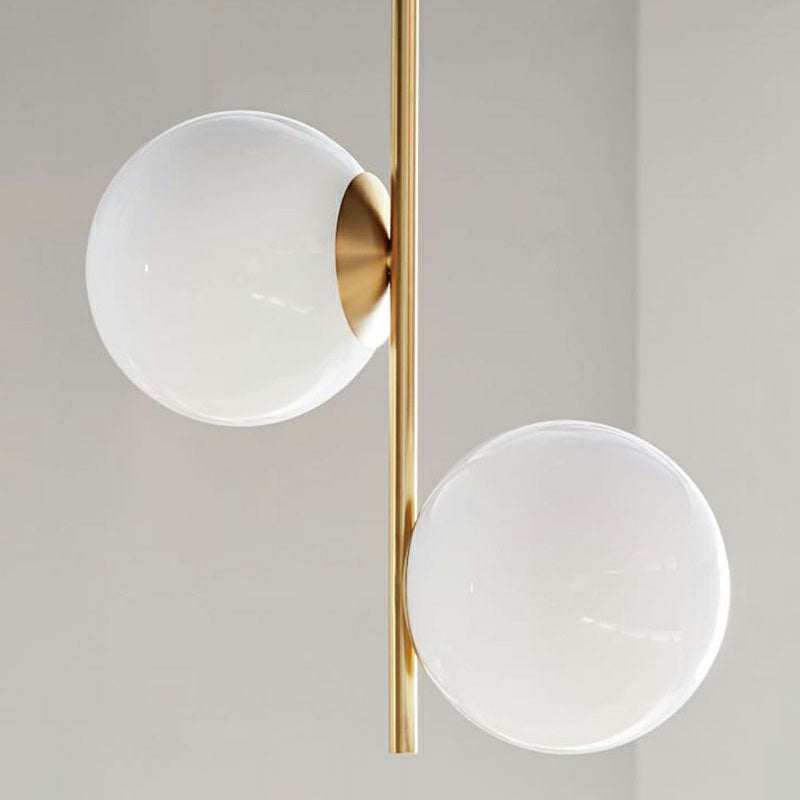 Opal Glass 2-Bulb Gold Globe Chandelier - Minimalist Suspension Lighting For Living Room