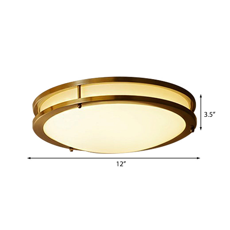 Led Ceiling Mount Drum Flush Light Fixture For Corridor - Black/Brass Finish With Warm/White Options