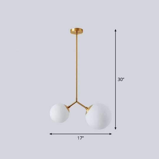 Simplicity Sphere Pendant Light Kit - Cream Glass Gold Finish 2-Head Bedside Chandelier