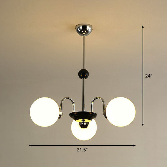 Ivory Glass Ball Chandelier - Elegant Postmodern Black And Brass Hanging Lighting For Dining Room 3