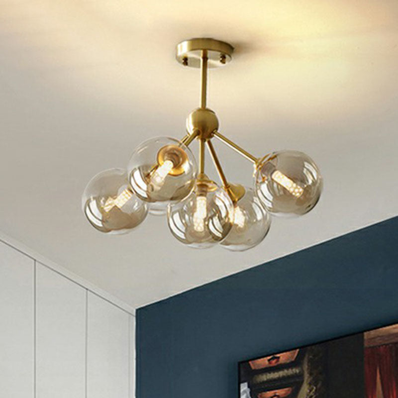 Amber Glass Chandelier: Post-Modern Elegance With Antique Gold Finish For Dining Room Atmosphere