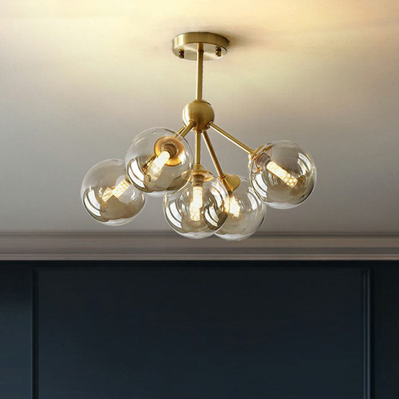 Amber Glass Chandelier: Post-Modern Elegance With Antique Gold Finish For Dining Room Atmosphere