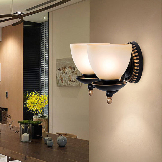 Black Retro Wall Sconce Light With Frosted Glass Bowl Shade - Perfect For Dining Room 2 /