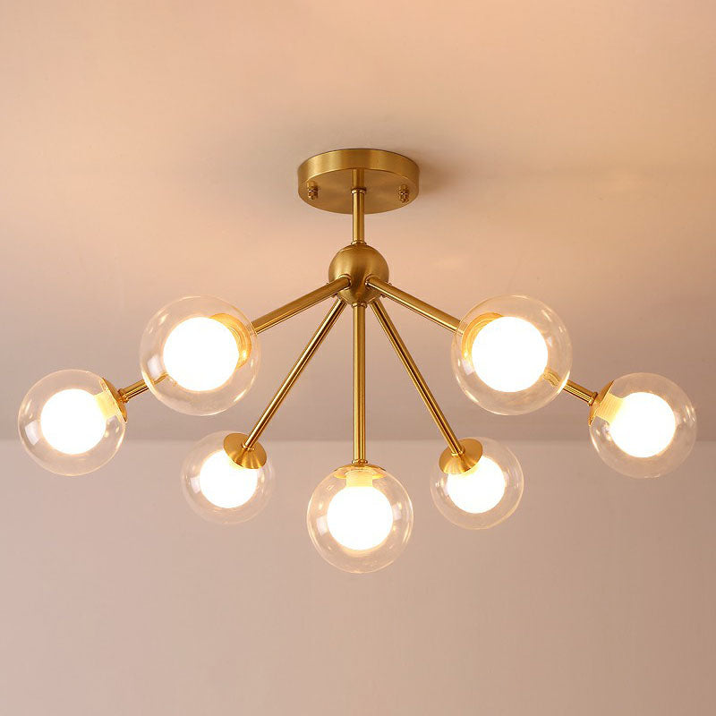 Minimalist Gold Metal Chandelier With Dual Ball Glass Shades - Ideal Ceiling Light For Dining Room 7