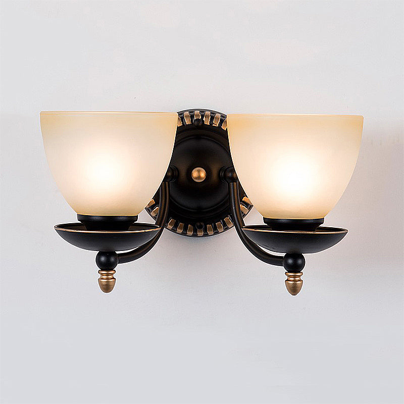 Black Retro Wall Sconce Light With Frosted Glass Bowl Shade - Perfect For Dining Room