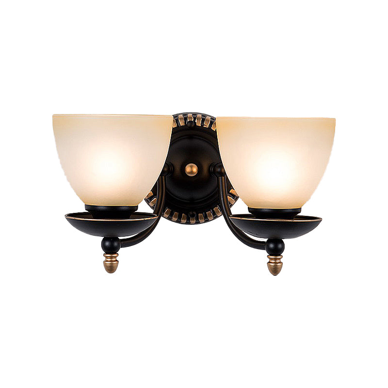 Black Retro Wall Sconce Light With Frosted Glass Bowl Shade - Perfect For Dining Room