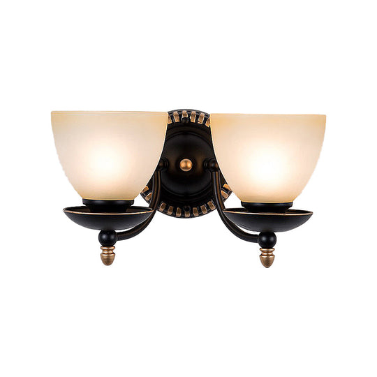 Black Retro Wall Sconce Light With Frosted Glass Bowl Shade - Perfect For Dining Room