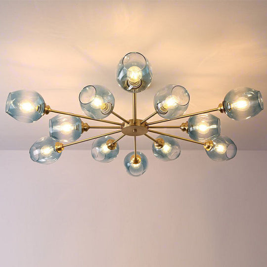 Sputnik Ceiling Mount Chandelier: Postmodern Cup Glass Parlor Flush Light In Brass