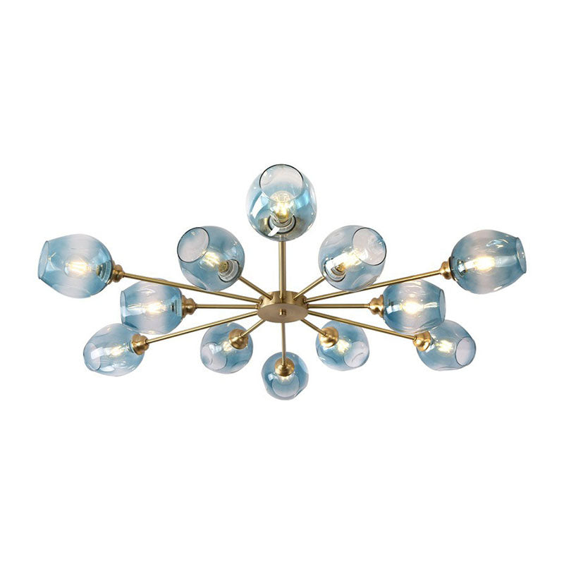 Sputnik Ceiling Mount Chandelier: Postmodern Cup Glass Parlor Flush Light In Brass