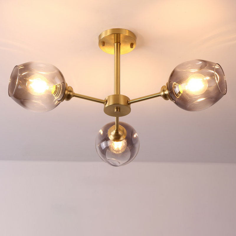 Sputnik Ceiling Mount Chandelier: Postmodern Cup Glass Parlor Flush Light In Brass 3 / Black