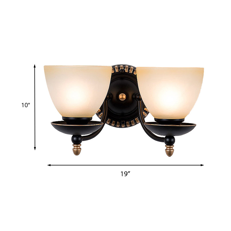 Black Retro Wall Sconce Light With Frosted Glass Bowl Shade - Perfect For Dining Room