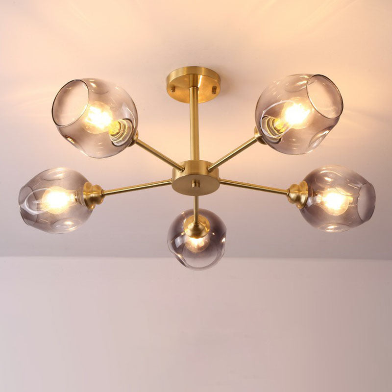 Sputnik Ceiling Mount Chandelier: Postmodern Cup Glass Parlor Flush Light In Brass 5 / Black