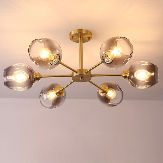 Sputnik Ceiling Mount Chandelier: Postmodern Cup Glass Parlor Flush Light In Brass 6 / Black