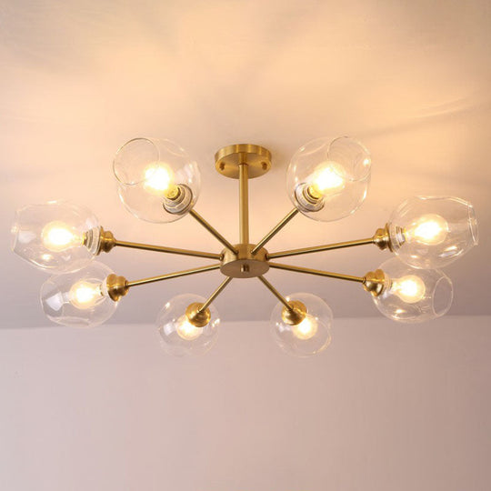 Sputnik Ceiling Mount Chandelier: Postmodern Cup Glass Parlor Flush Light In Brass 8 / Clear