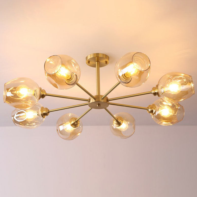 Sputnik Ceiling Mount Chandelier: Postmodern Cup Glass Parlor Flush Light In Brass 8 / Amber