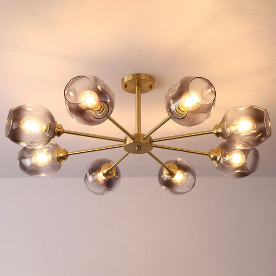 Sputnik Ceiling Mount Chandelier: Postmodern Cup Glass Parlor Flush Light In Brass 8 / Black