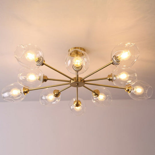 Sputnik Ceiling Mount Chandelier: Postmodern Cup Glass Parlor Flush Light In Brass 10 / Clear