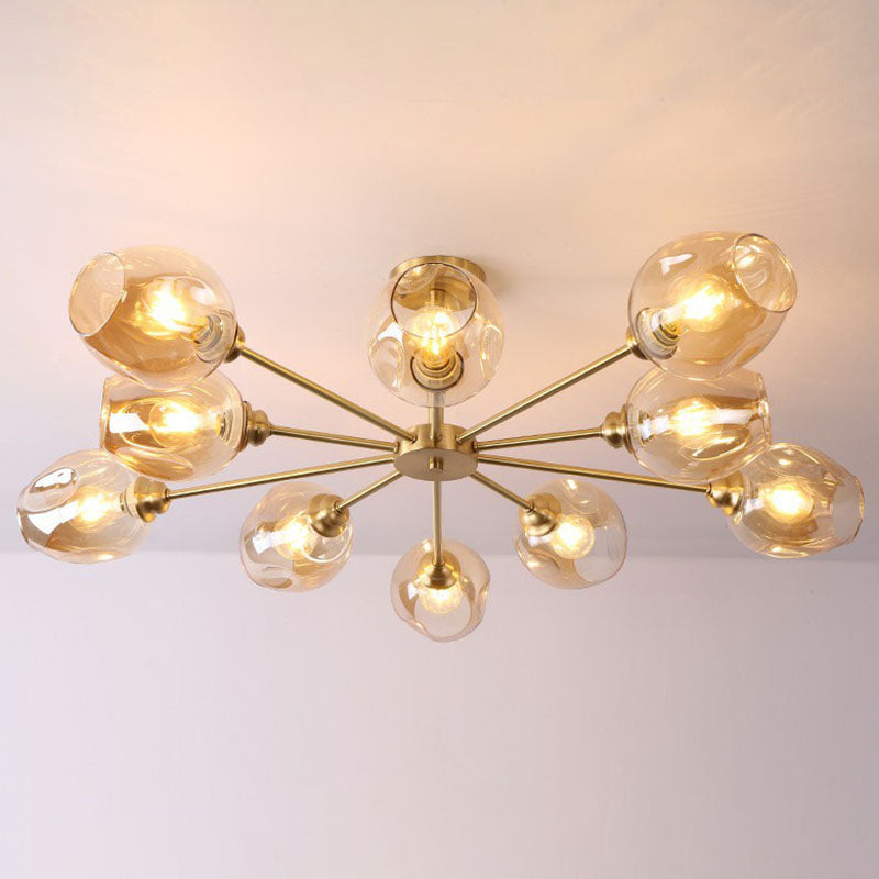 Sputnik Ceiling Mount Chandelier: Postmodern Cup Glass Parlor Flush Light In Brass 10 / Amber