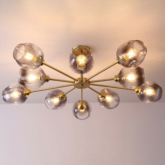 Sputnik Ceiling Mount Chandelier: Postmodern Cup Glass Parlor Flush Light In Brass 10 / Black