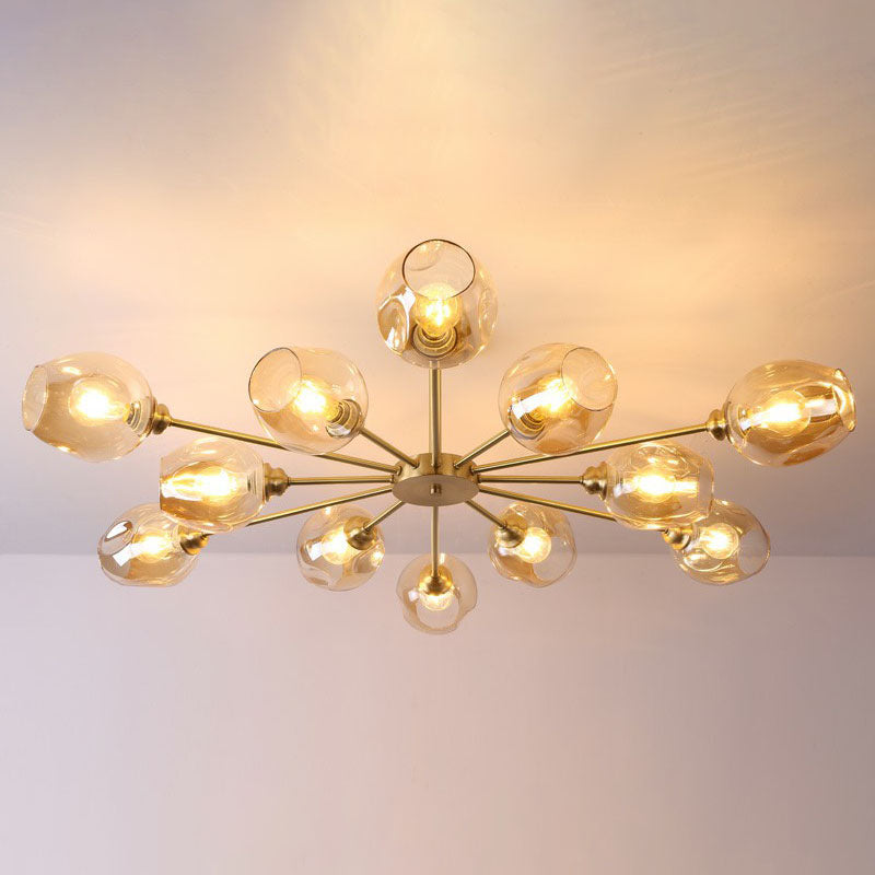 Sputnik Ceiling Mount Chandelier: Postmodern Cup Glass Parlor Flush Light In Brass 12 / Amber