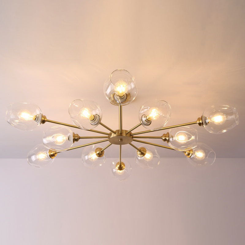 Sputnik Ceiling Mount Chandelier: Postmodern Cup Glass Parlor Flush Light In Brass 12 / Clear