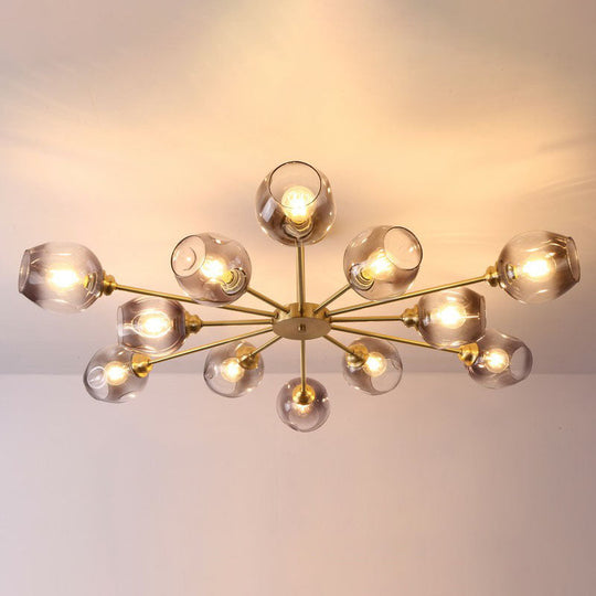 Sputnik Ceiling Mount Chandelier: Postmodern Cup Glass Parlor Flush Light In Brass 12 / Black