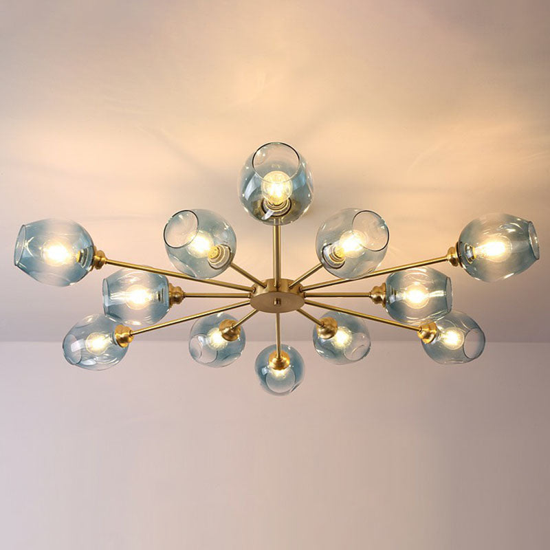 Sputnik Ceiling Mount Chandelier: Postmodern Cup Glass Parlor Flush Light In Brass 12 / Blue