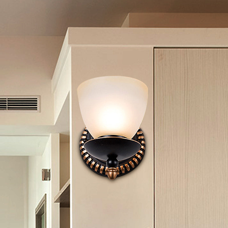 Black Retro Wall Sconce Light With Frosted Glass Bowl Shade - Perfect For Dining Room 1 /