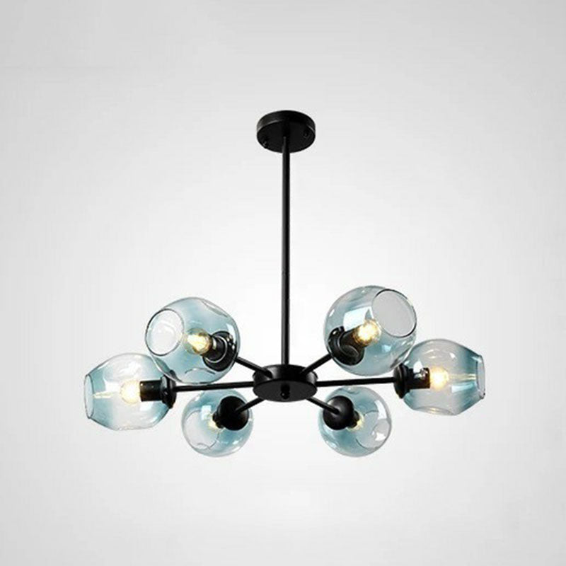 Hanging Glass Cup Chandelier Light Fixture For Living Room 6 / Black Blue