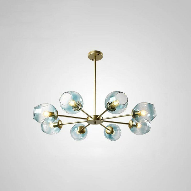 Hanging Glass Cup Chandelier Light Fixture For Living Room 8 / Gold Blue