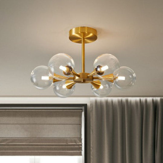 Postmodern Ball Glass Semi Flush Mount Ceiling Light With Brass Finish