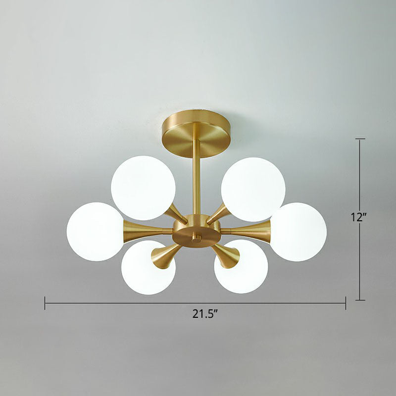 Postmodern Ball Glass Semi Flush Mount Ceiling Light With Brass Finish 6 / White