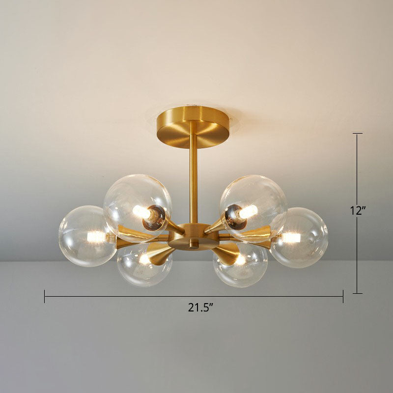 Postmodern Ball Glass Semi Flush Mount Ceiling Light With Brass Finish 6 / Clear