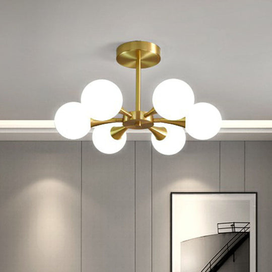 Postmodern Ball Glass Semi Flush Mount Ceiling Light With Brass Finish