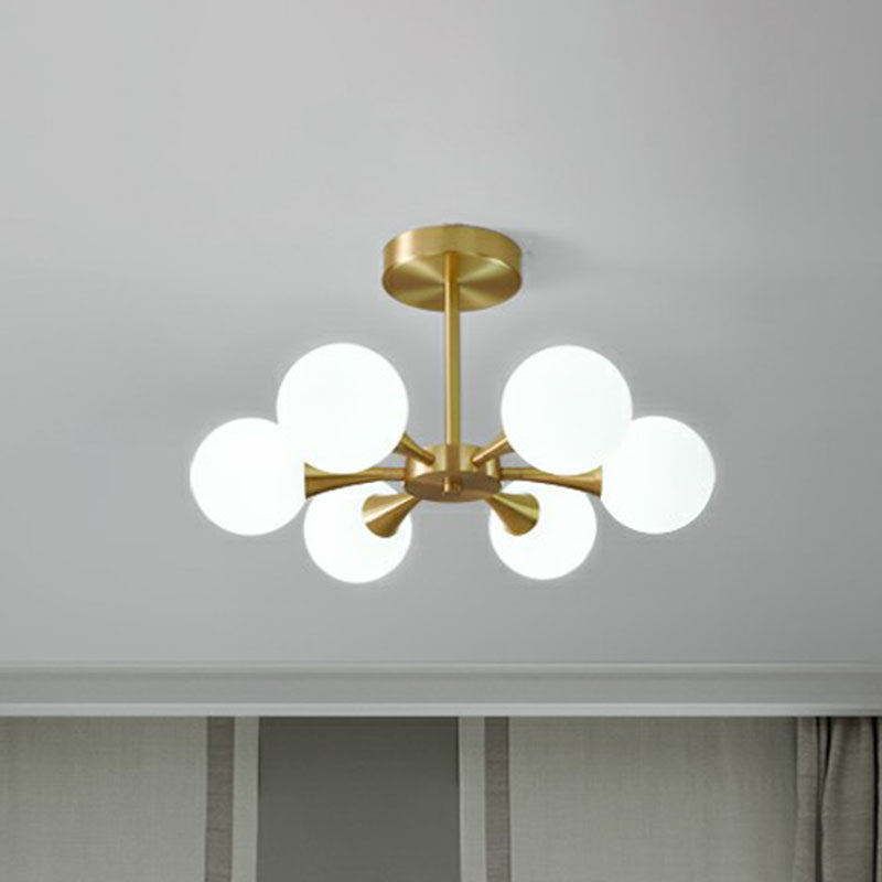 Postmodern Ball Glass Semi Flush Mount Ceiling Light With Brass Finish