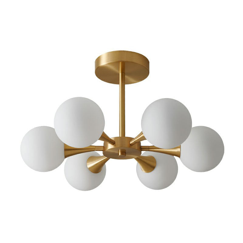 Postmodern Ball Glass Semi Flush Mount Ceiling Light With Brass Finish