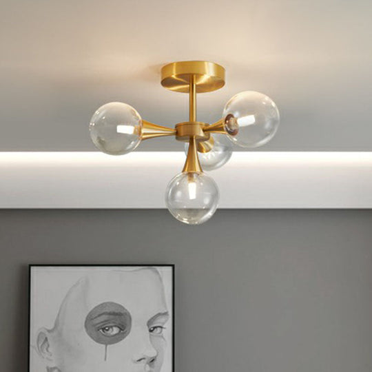 Postmodern Ball Glass Semi Flush Mount Ceiling Light With Brass Finish