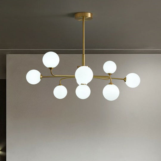 Gold Finish Glass Orb Chandelier - Contemporary Hanging Light For Living Room