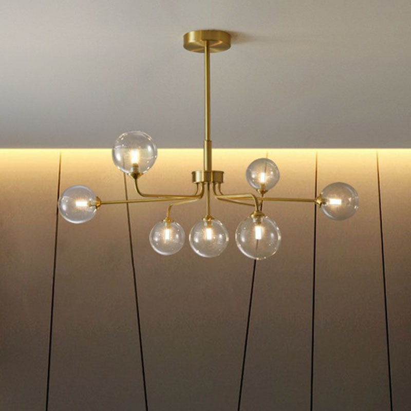 Gold Finish Glass Orb Chandelier - Contemporary Hanging Light For Living Room