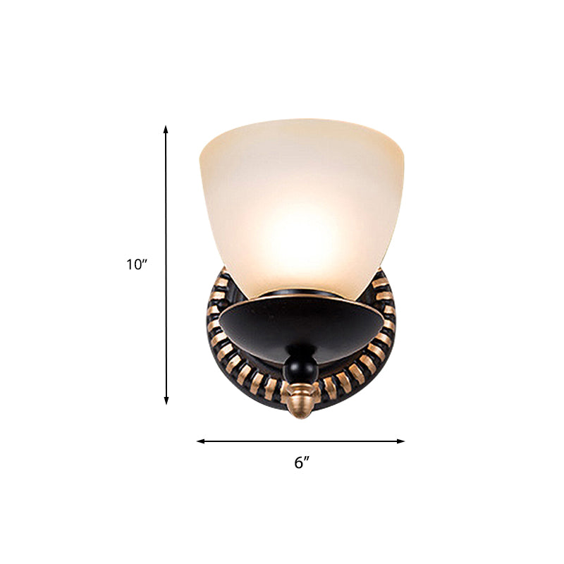 Black Retro Wall Sconce Light With Frosted Glass Bowl Shade - Perfect For Dining Room