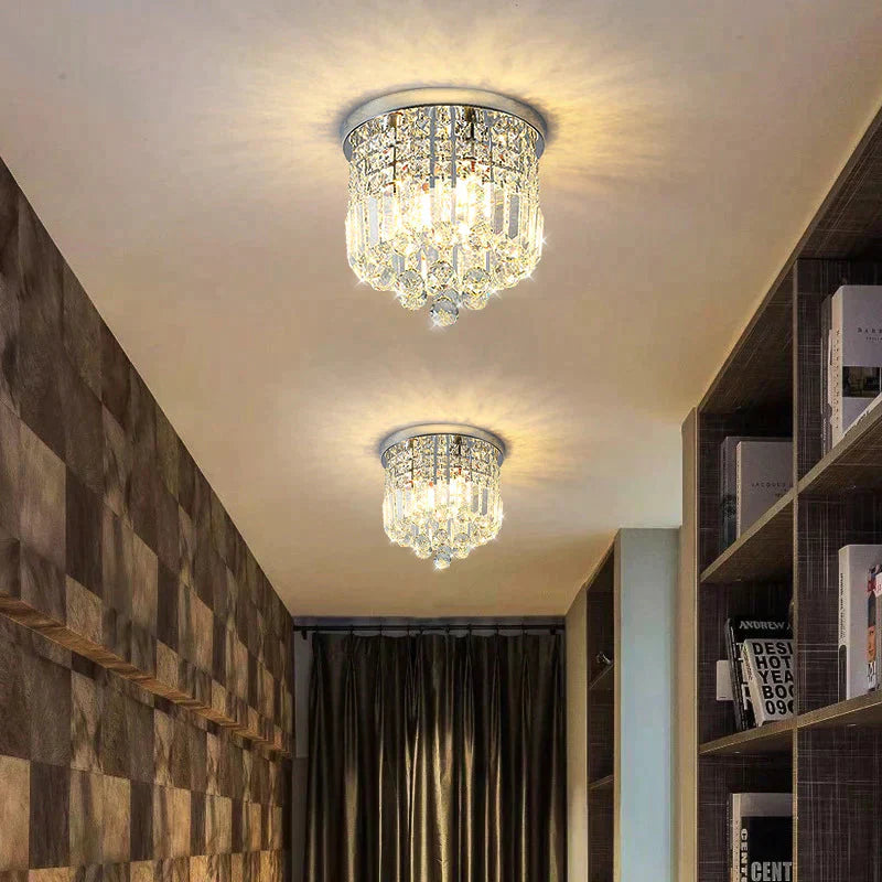 Luxury Bedroom Dining Hall Aisle Led Round Crystal Ceiling Lamp Light