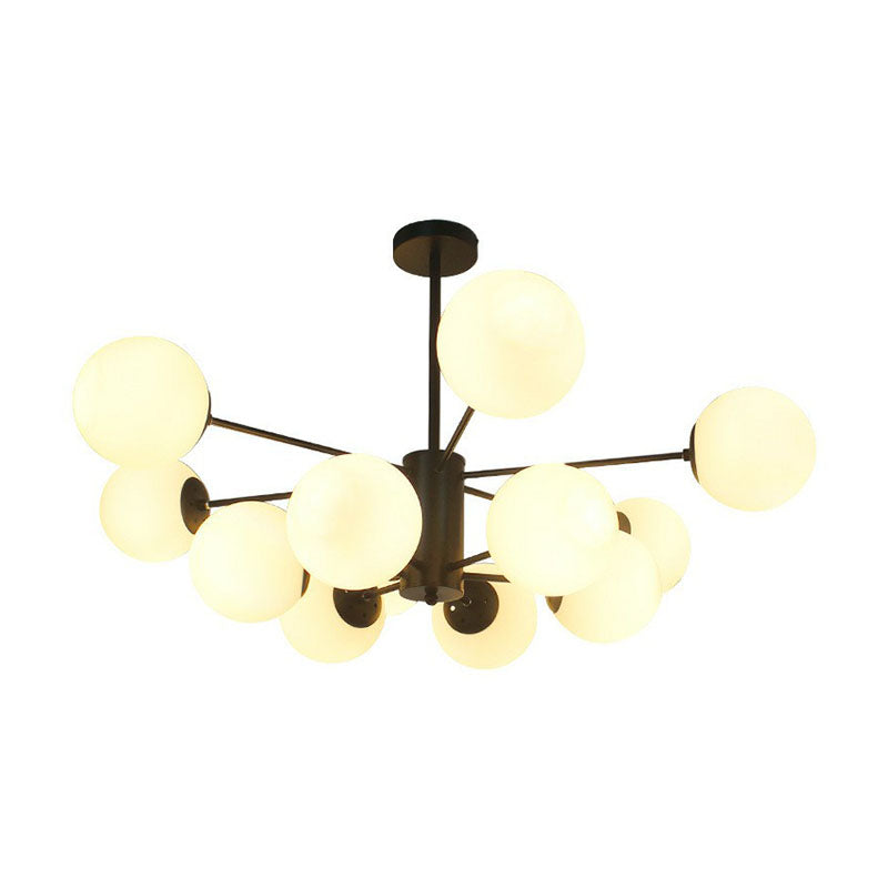 Modern Black Glass Ball Shade Chandelier Ceiling Light - 12 Heads For Living Room