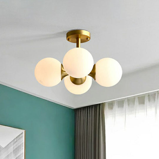 Gold Glass Sphere Ceiling Chandelier - Postmodern Hanging Light For Living Room