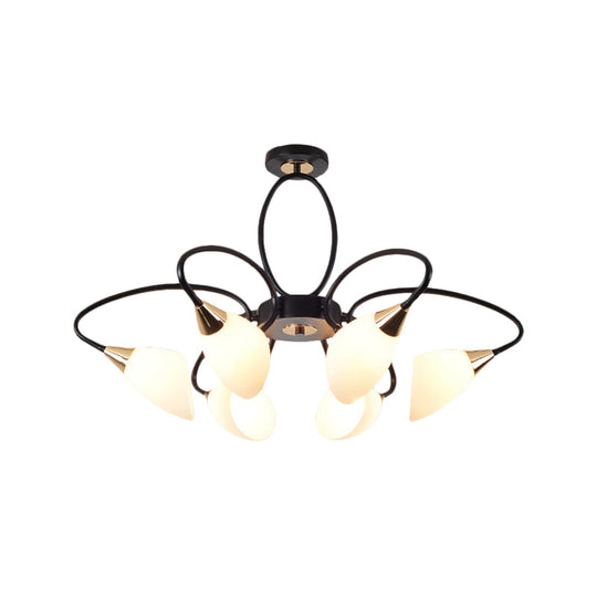 Traditional Oval White Glass Semi Flush Mount Ceiling Light with 6/8 Lights - Black Finish for Living Room