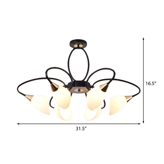 Traditional Oval White Glass Semi Flush Mount Ceiling Light with 6/8 Lights - Black Finish for Living Room