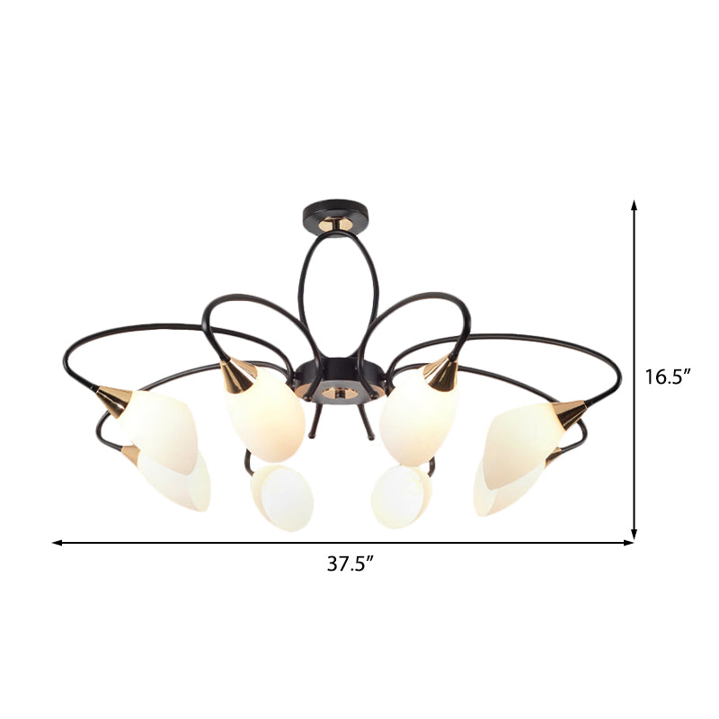 Traditional Oval White Glass Semi Flush Mount Ceiling Light with 6/8 Lights - Black Finish for Living Room