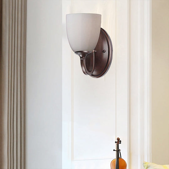 Retro Milk Glass Wall Lamp With Metal Backplate For Living Room